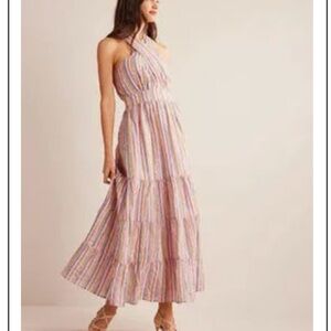 Boden Striped Metallic Maxi Dress Petite US 12P Sundress Sleeveless NEW